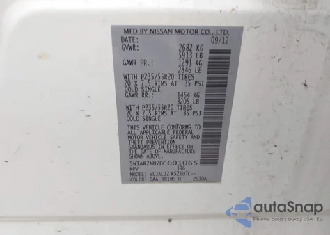 2013 Nissan Pathfinder Platinum z USA, uszkodzony, nr VIN 5N1AR2MN2DC601065